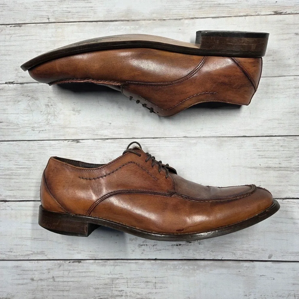 Tasso Elba Mens‎ Brown Leather Split Toe Dress Shoes Size 10.5 M Cognac